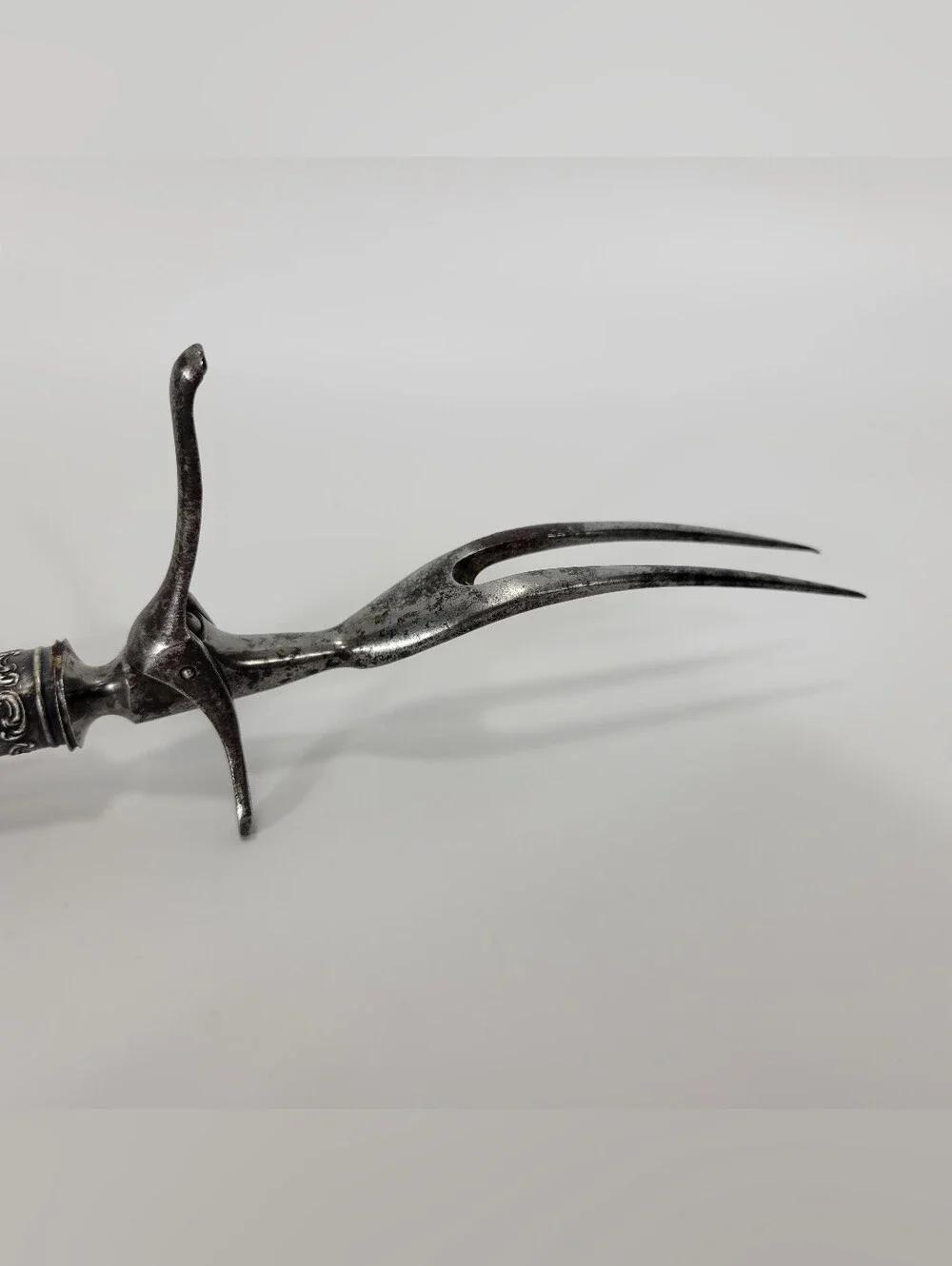 Vintage Sterling Silver Antler Handle Carving Serving Fork Meat Utensil Antique